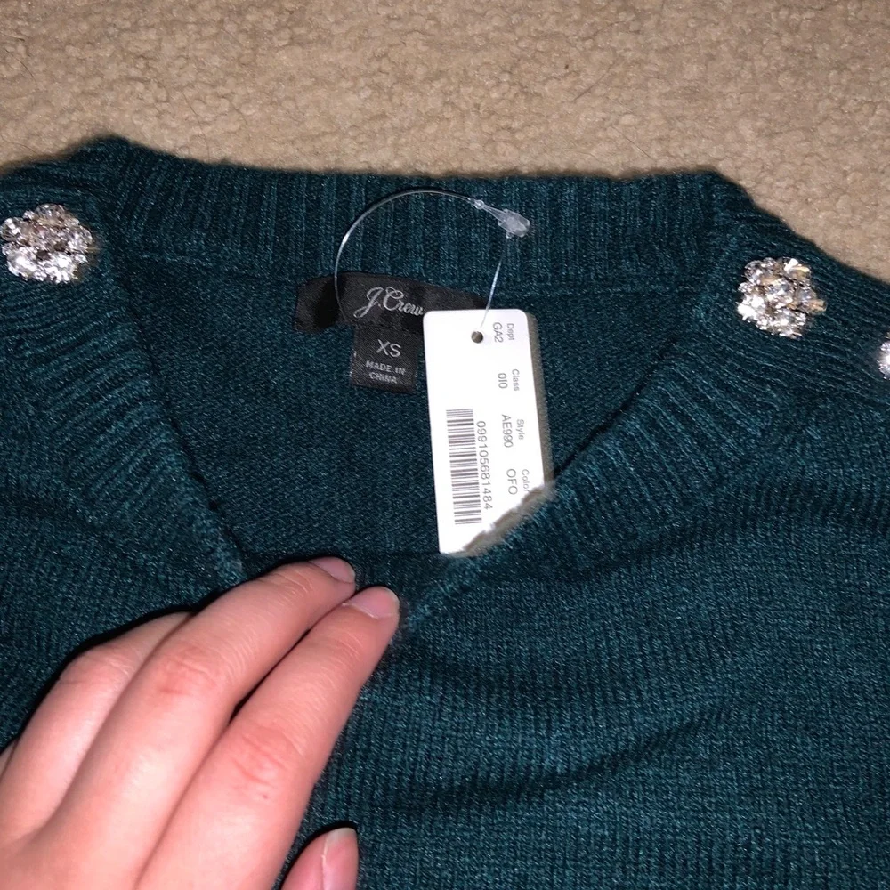 NWT JCREW JEWLED BUTTON PUFF SLEEVE Sweater XS